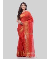 DESH BIDESH Women`s Bengal Cotton Silk Pure Handloom Cotton Saree Kohinoor Work With Blouse Piece(Red)